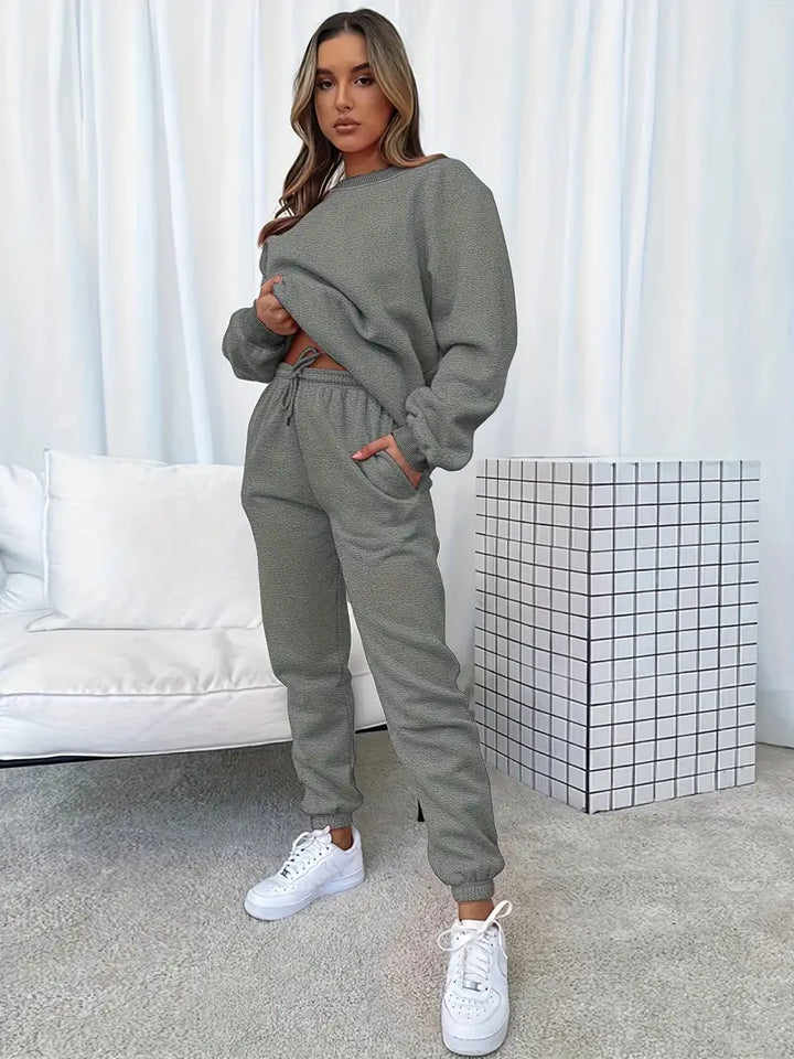 W&W Mode Jogginganzug | Lässig weicher 2-teiliger Damenanzug mit Pullover und passender Hose
