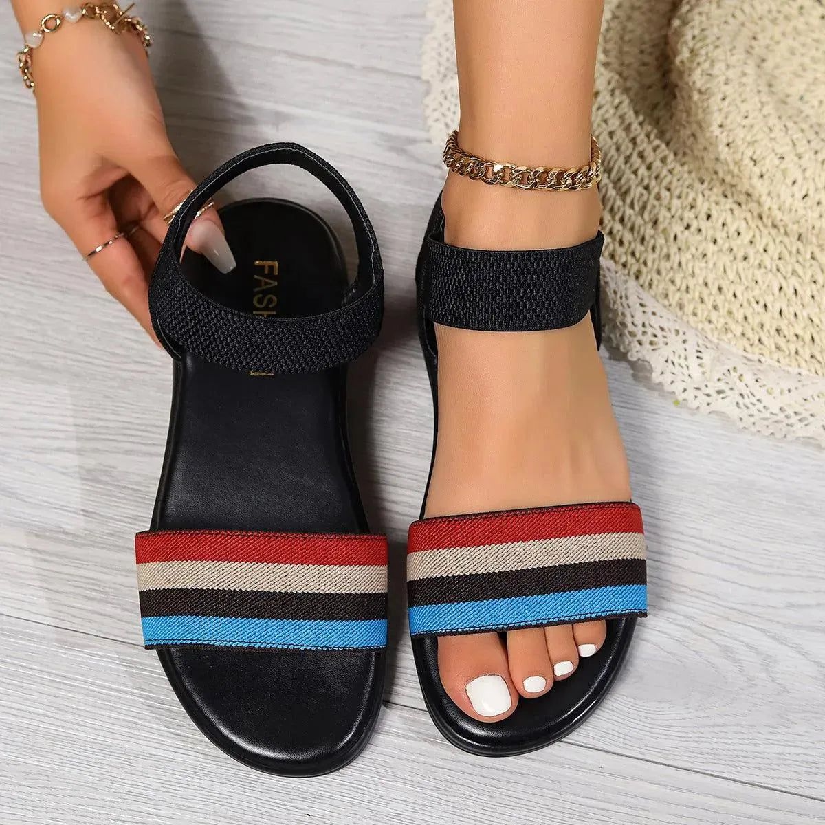 WW | Sommer Leinsandalen mit elastischem Riemen