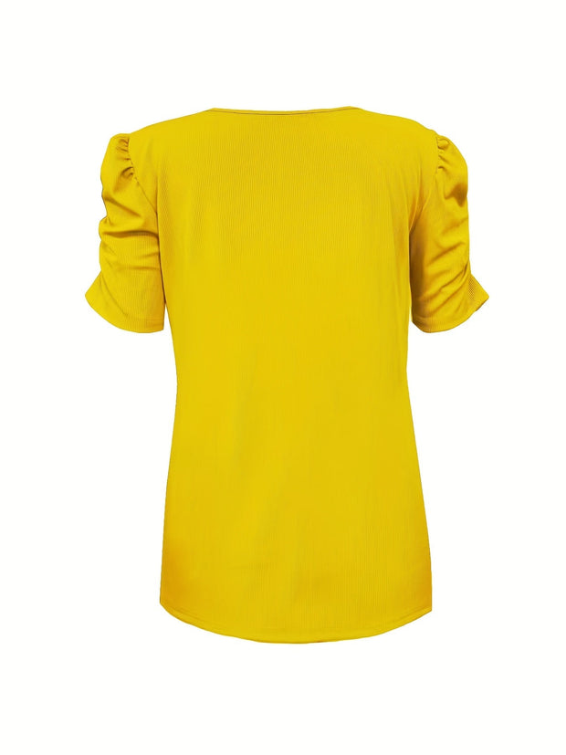 WW | Elegantes Geripptes V-ausschnitt T-shirt Für Damen