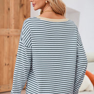 WW | Gestreiftes Rundhals-Tropfschulter-T-Shirt