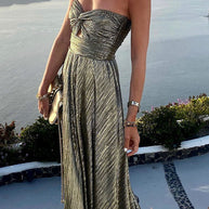 WW | Schulter Shimmer Maxi Kleid Elegant, Leicht & Perfekt Für Abend Glam