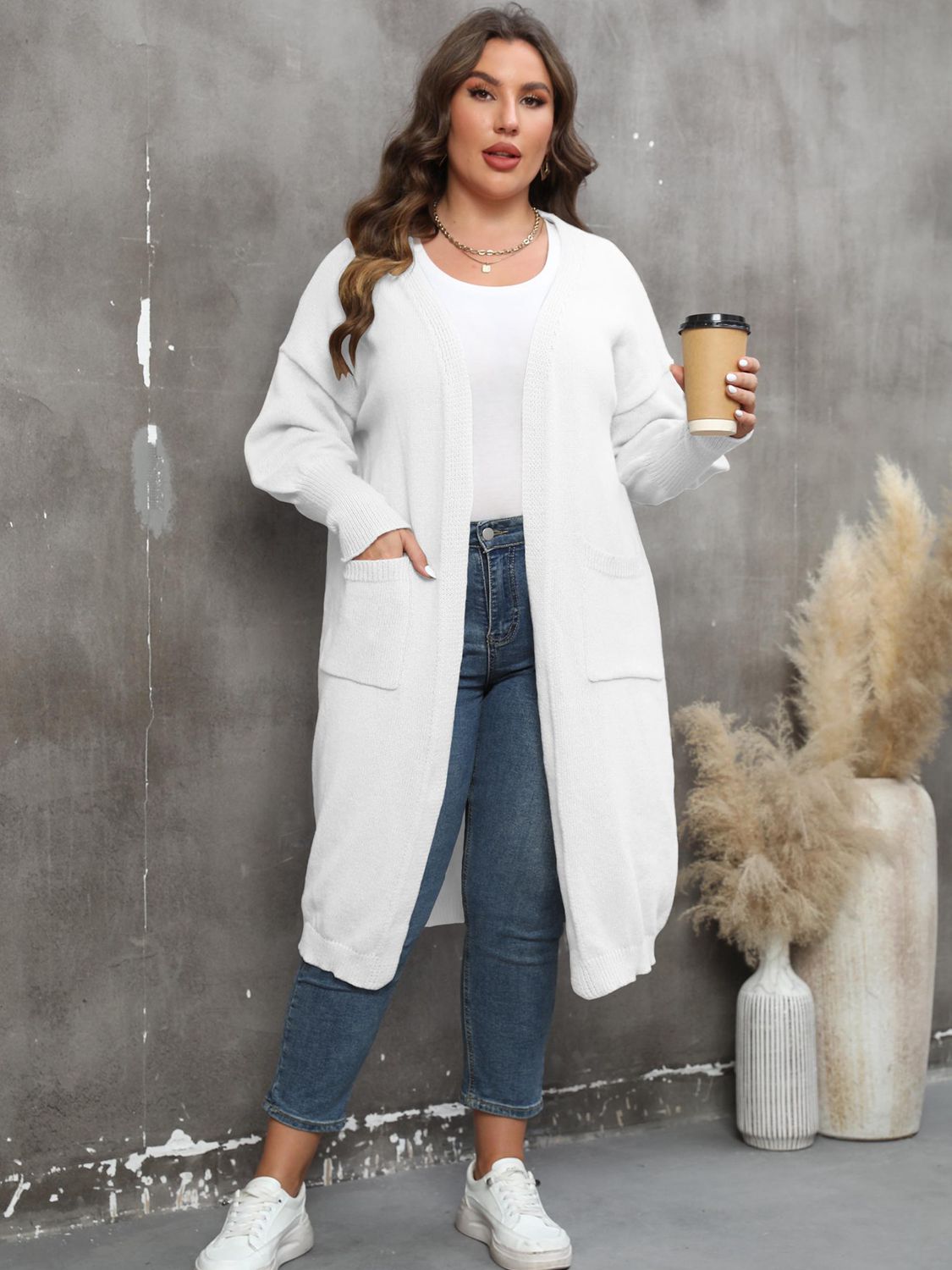 WW | Plus Size Langarm Taschen Cardigan