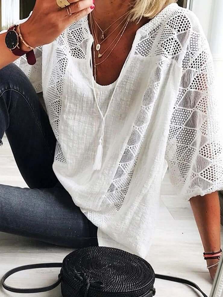 WW | Bohème Chic U Ausschnitt Spitzenbluse