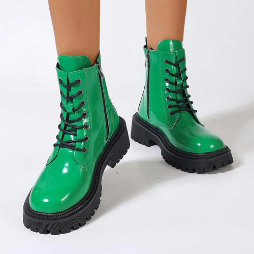 WW | Damenstiefel aus glänzendem Leder mit Reißverschluss