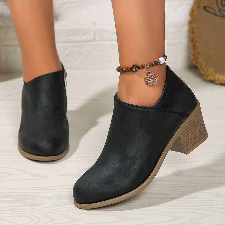 W&W Mode | Stiefeletten - Damen bequeme Stiefel mit Blockabsatz und Reißverschluss