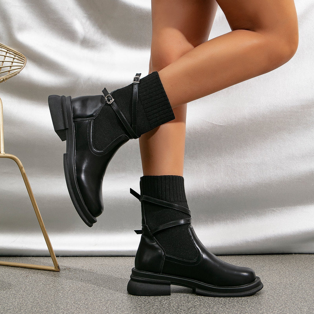 Braune Damen-Ankle-Boots mit Wickelriemen und hohem Absatz