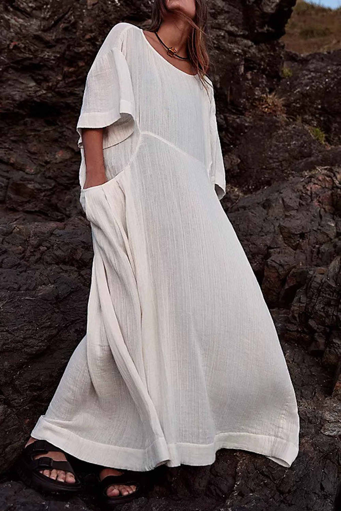 WW | Lecker und Trendy Kurzärmliges Kleid aus Knitterfreiem Stoff In Großen Größen