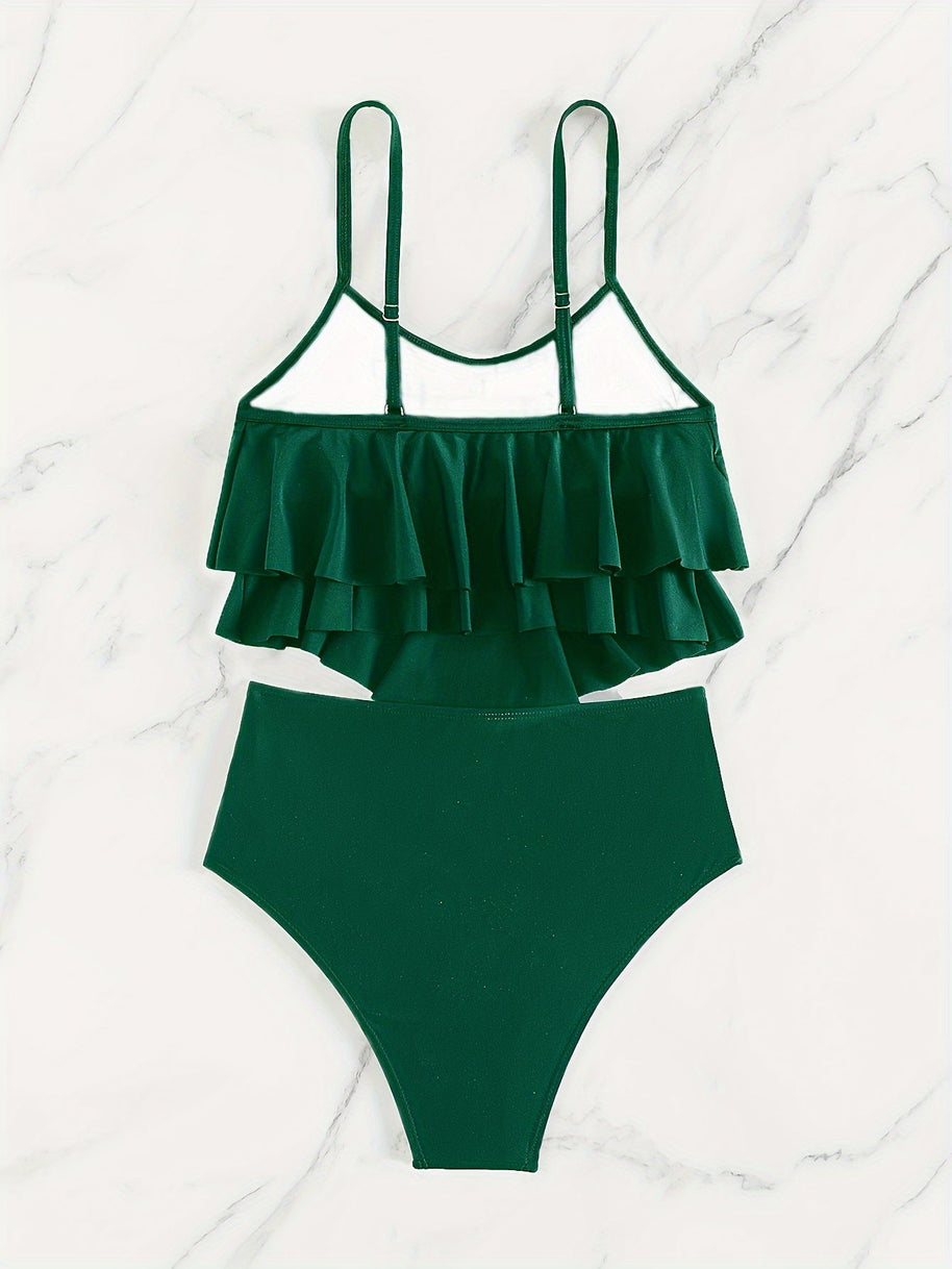 WW | Raffung, Geschichtete Zweiteiliges Schwarzes Tankini für Damen