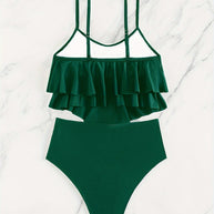 WW | Raffung, Geschichtete Zweiteiliges Schwarzes Tankini für Damen