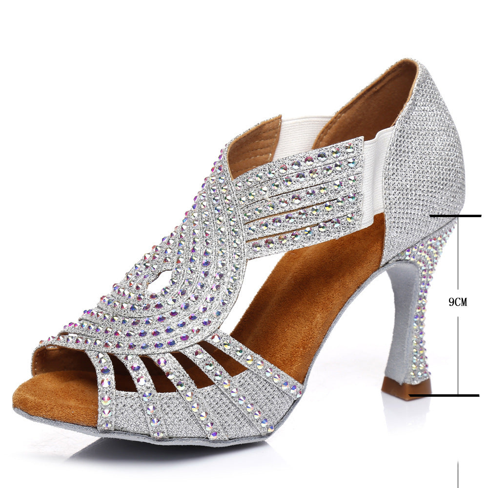 WW | Latin Dance Schuhe Hot Color Diamond Bright Hohe Fersele Weicher Boden