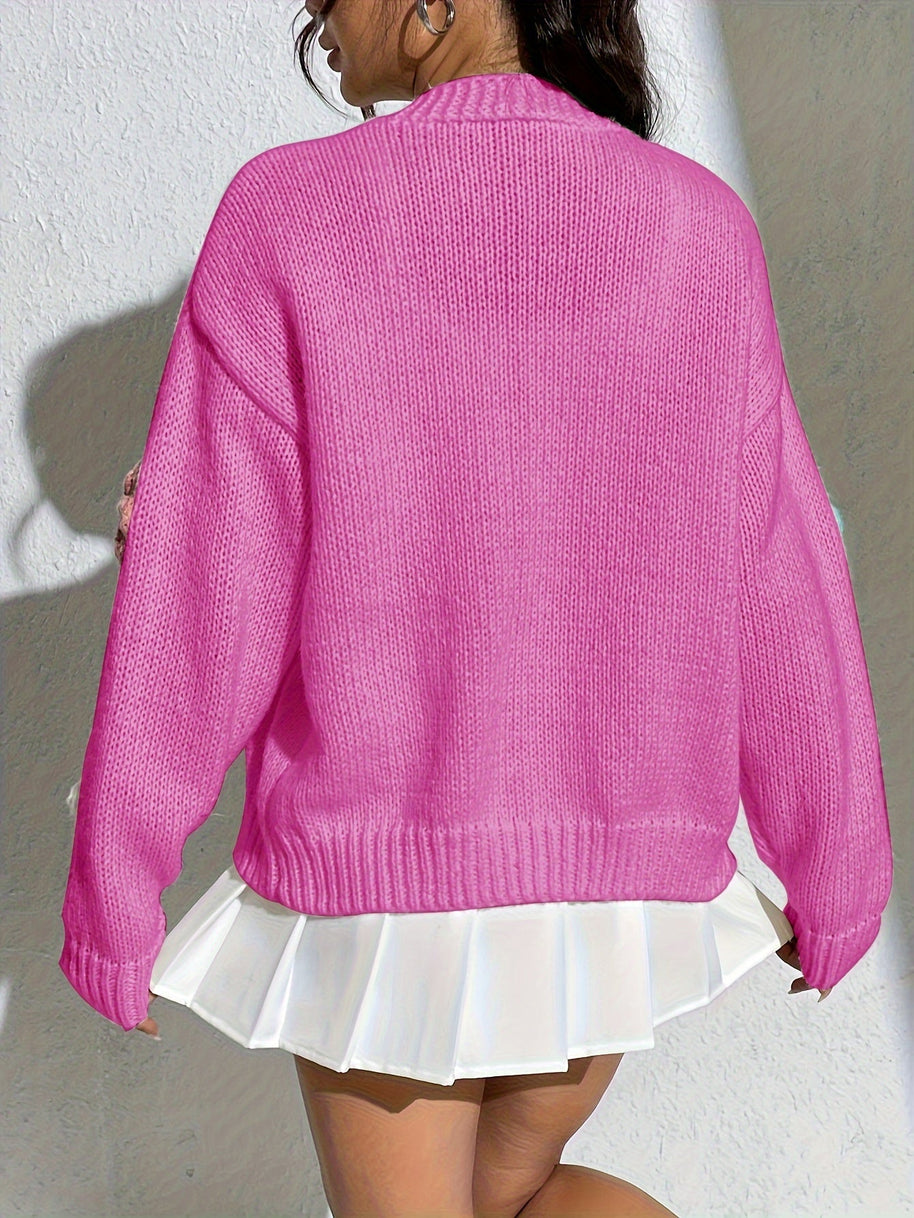 WW | Stylischer Blumenmuster Wollstrick Cardigan