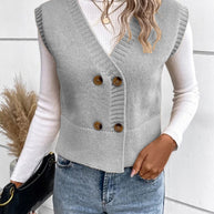 WW | Stilvolle Herbst Klassische Knopfverschluss V-Hals Pullover Weste Für Frauen
