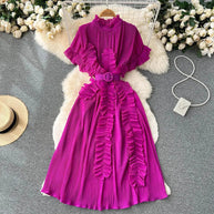WW | Langarm Maxikleid mit plissierten Volants