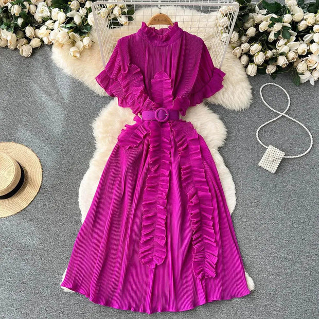 WW | Langarm Maxikleid mit plissierten Volants