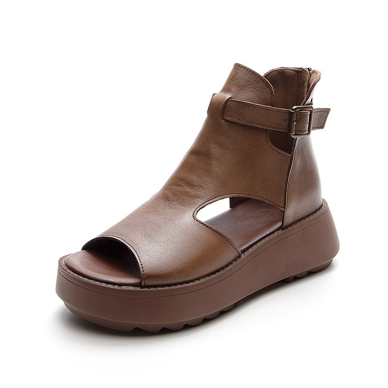 WW | Sommer Neu Retro Erste Schicht Rindsleder Rücken Peep Toe Sandalen für Frauen