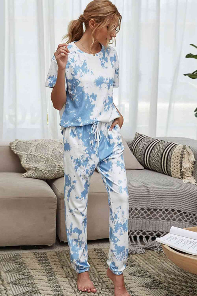 WW | Tie-Dye T-Shirt und Drawstring Taille Jogginghose Lounge Set