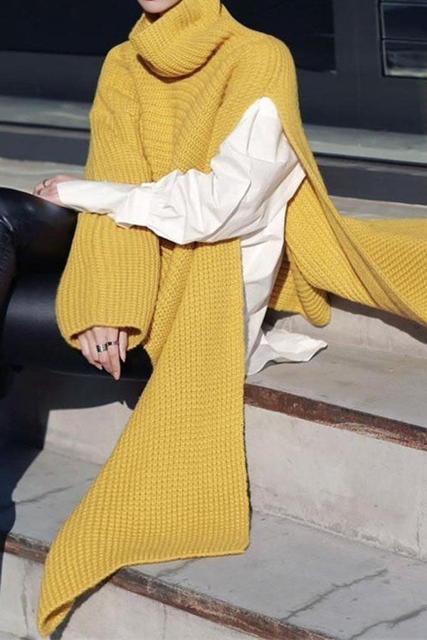WW | Landyn Mode Reines Farb Hohe Hals Unregelmäßiger Pullover
