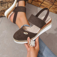 WW | Damen Sandalen Auf Plattform: Rutschfest, Geschlossene Zehe, Elastischer Riemen