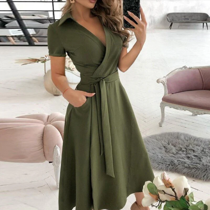 WW | Damen Lange Wickelkleid Midi