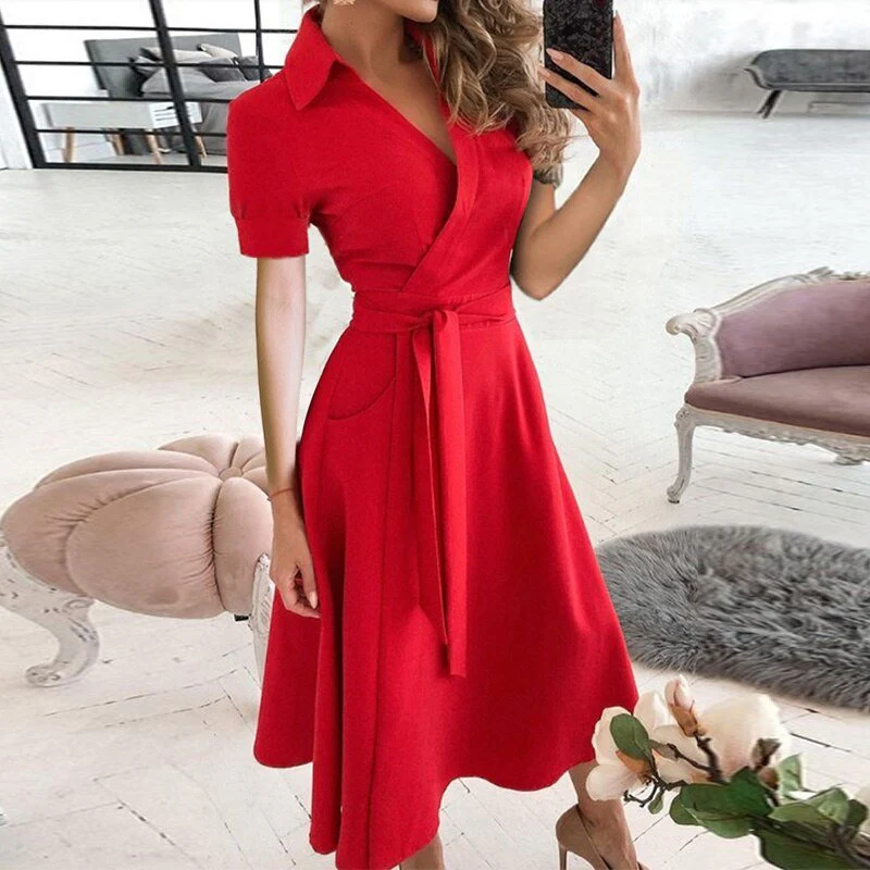 WW | Damen Lange Wickelkleid Midi