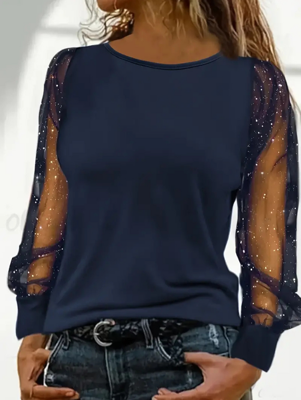 WW | Damen Glitzer Oberteile Schwarze Top