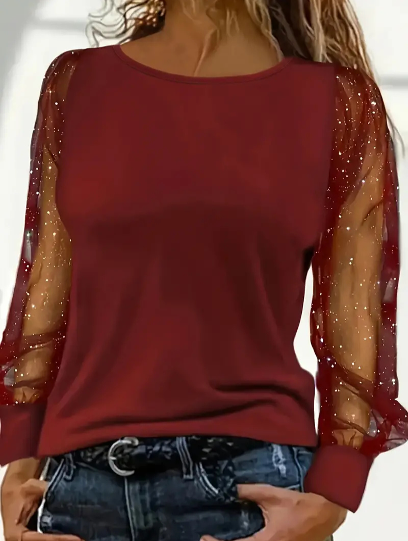 WW | Damen Glitzer Oberteile Schwarze Top