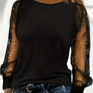 WW | Damen Glitzer Oberteile Schwarze Top