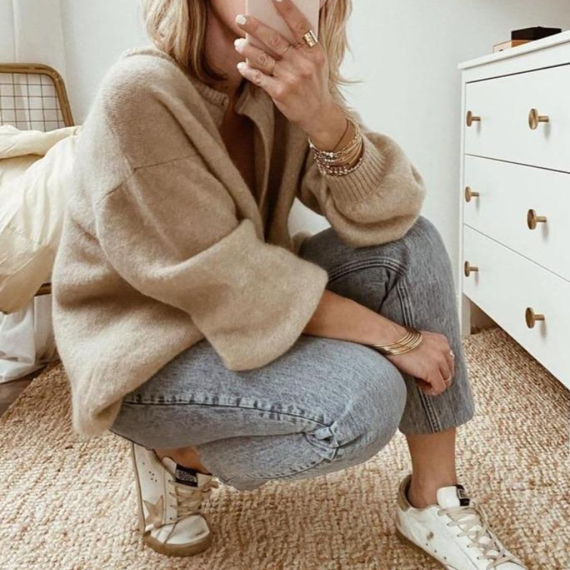 WW | Damen Kurze Strickjacke Beige