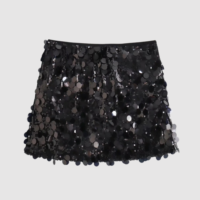 WW | Damen Pailletten Rock Silber Kurz
