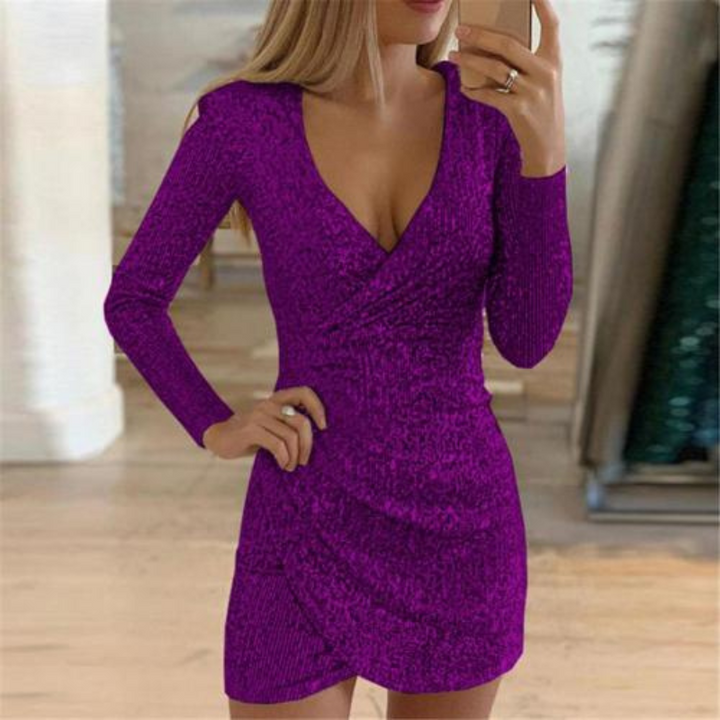 W&W Mode | Damen Pailletten Wickelkleid Mini