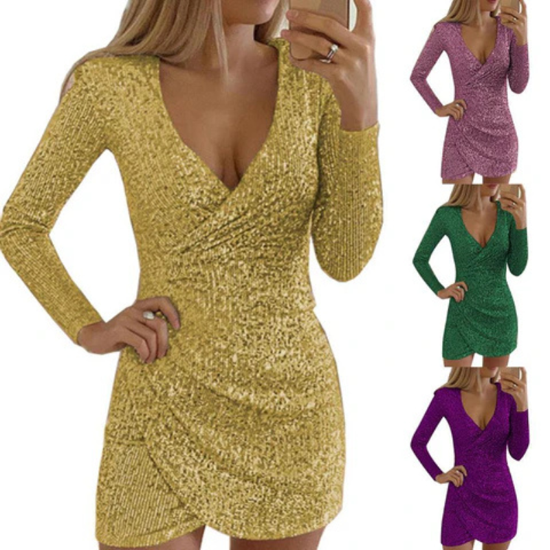 W&W Mode | Damen Pailletten Wickelkleid Mini