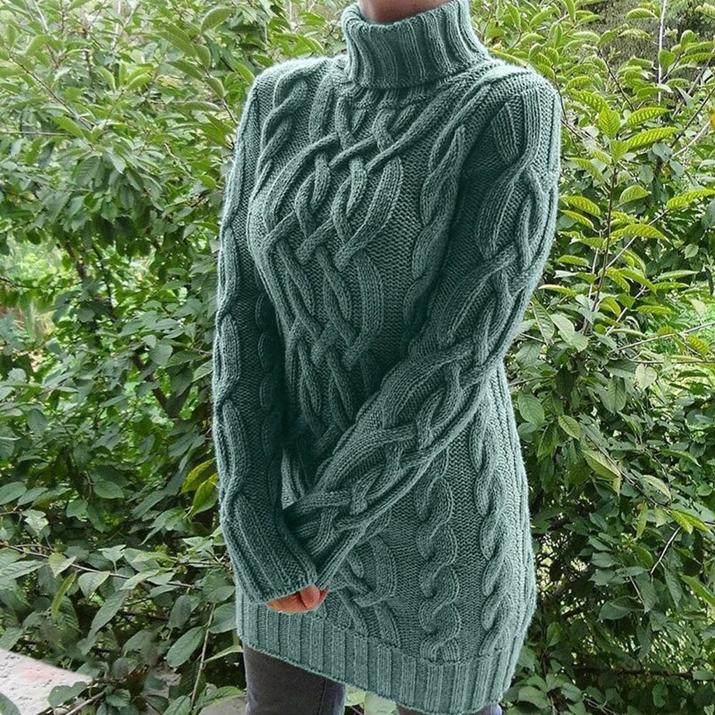 WW | Damen Schwarz Rollkragenpullover Lang