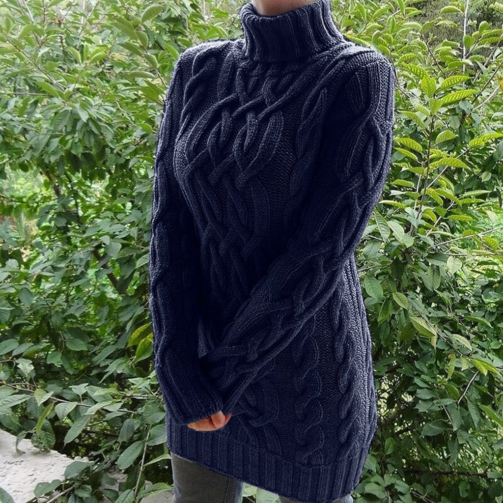 WW | Damen Schwarz Rollkragenpullover Lang
