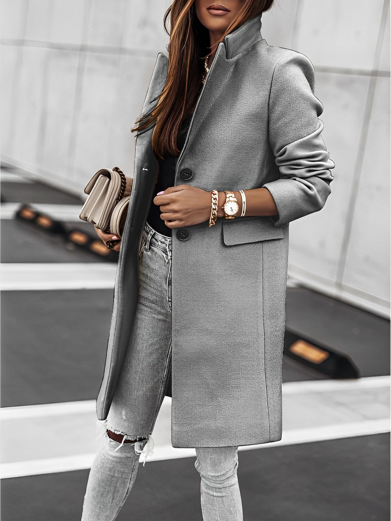 WW | Damen Schwarzer Trenchcoat Lange Jacke