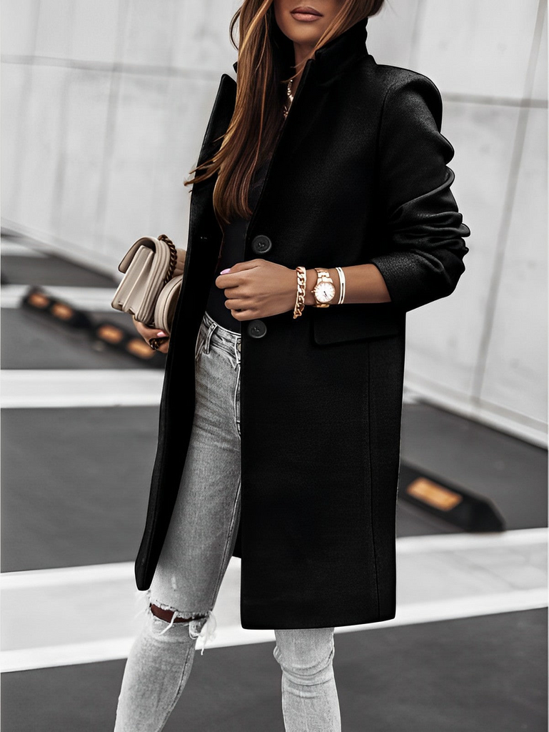 WW | Damen Schwarzer Trenchcoat Lange Jacke