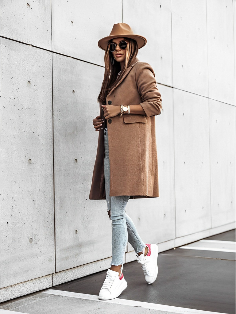 WW | Damen Schwarzer Trenchcoat Lange Jacke