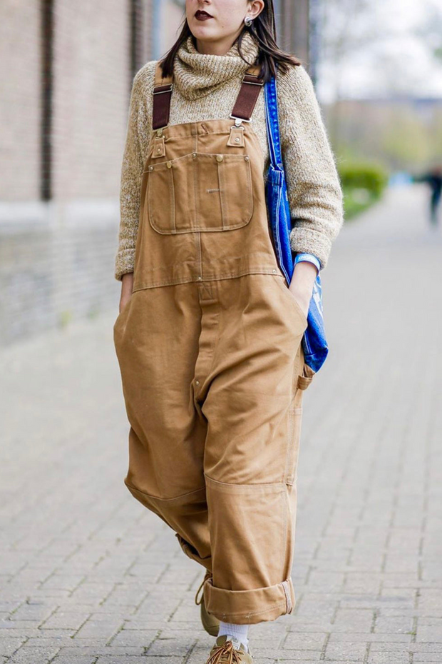 WW | Locker Geschnittener Overall mit Hoher Taille und Geraden Hosenbeinen