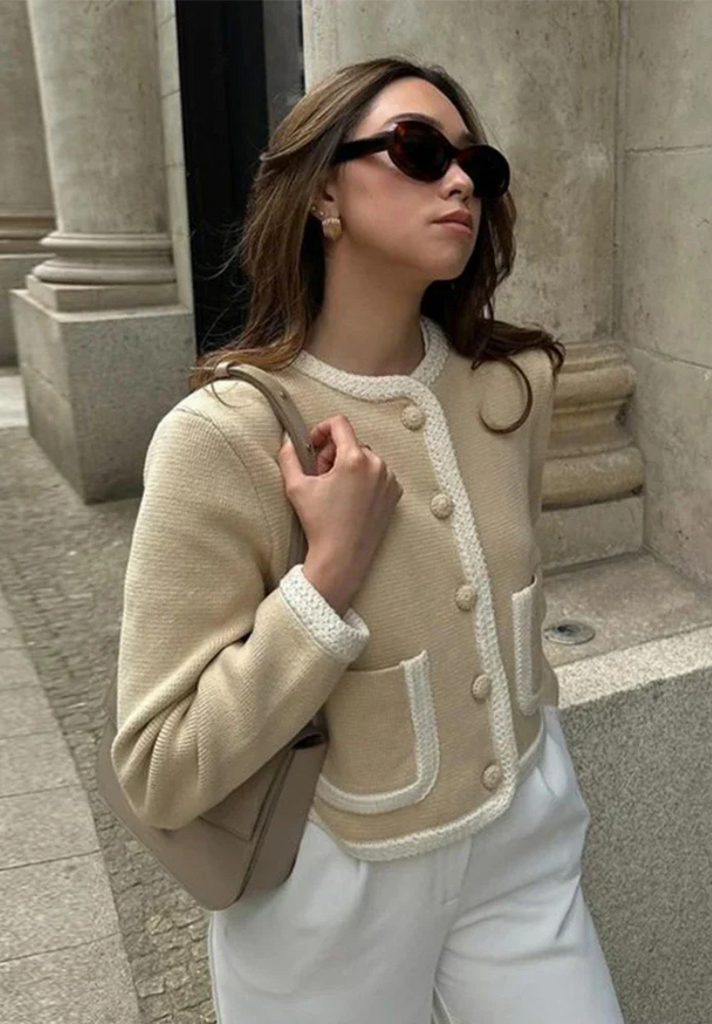 WW | Damen Strickjacke Kurz Beige