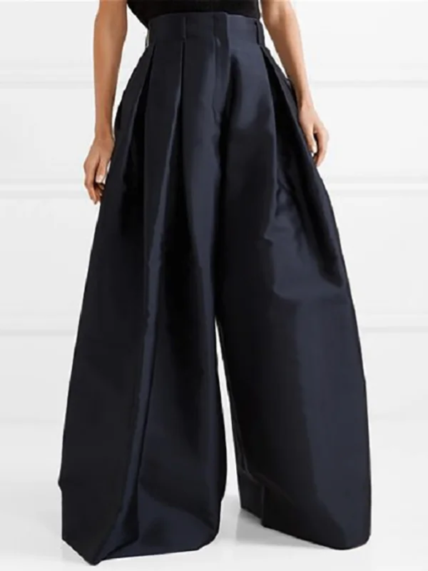 WW | Lockere Hose mit Hoher Taille Weitem Bein und Plissee Taschen