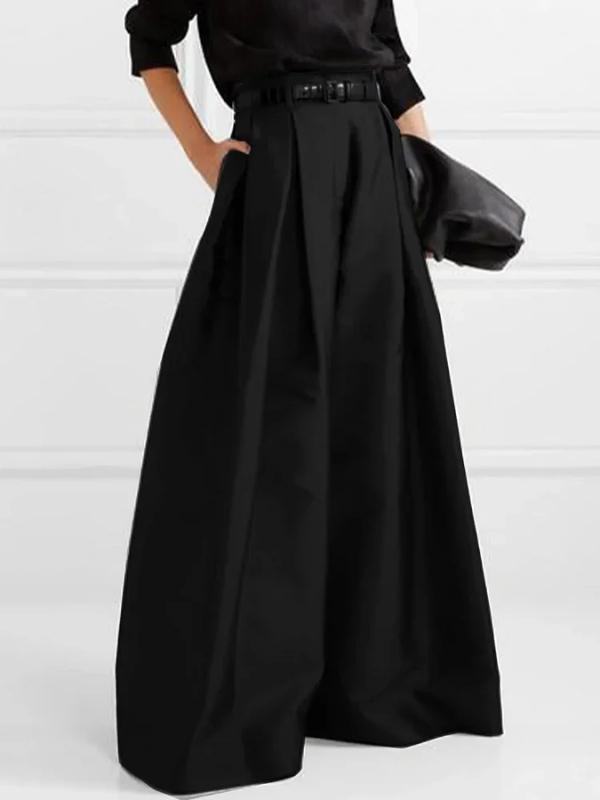 WW | Lockere Hose mit Hoher Taille Weitem Bein und Plissee Taschen