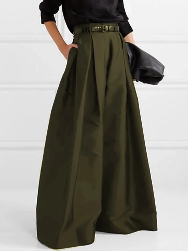 WW | Lockere Hose mit Hoher Taille Weitem Bein und Plissee Taschen