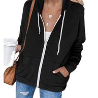 WW | Damen Schwarzer Zip-Kapuzenpulli