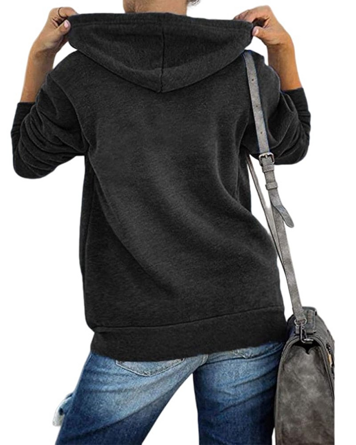 W&W Mode | Damen Schwarzer Zip-Kapuzenpulli