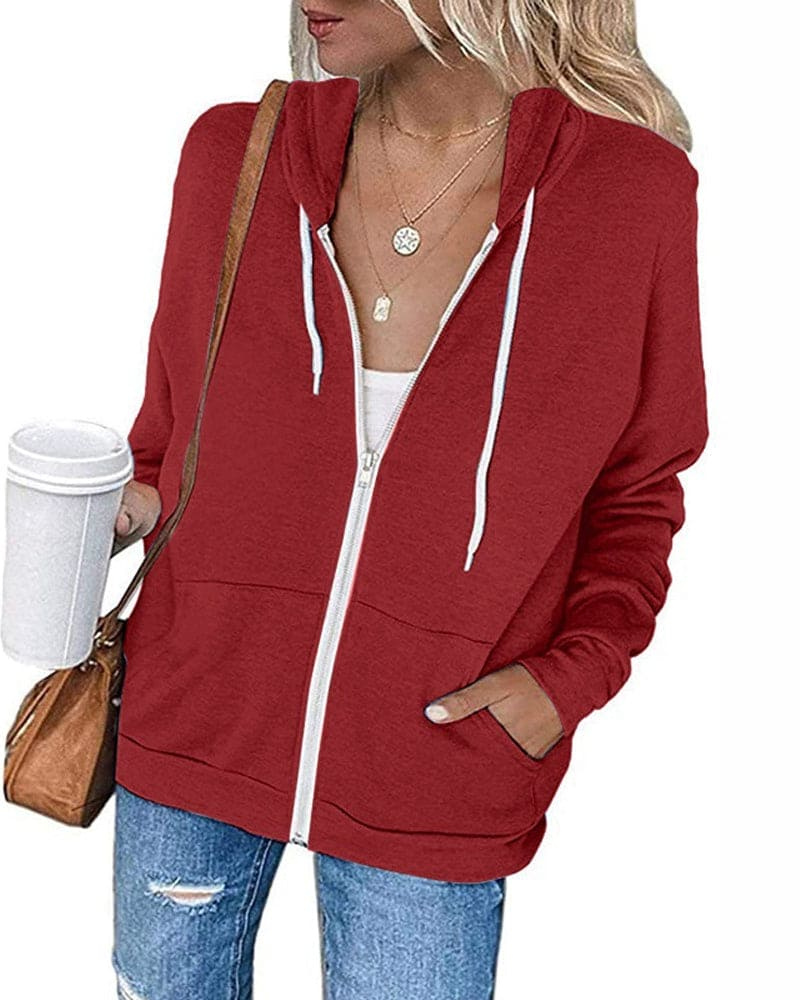 W&W Mode | Damen Schwarzer Zip-Kapuzenpulli