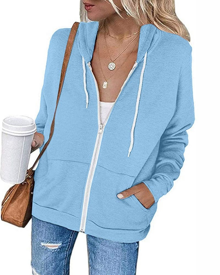 W&W Mode | Damen Schwarzer Zip-Kapuzenpulli