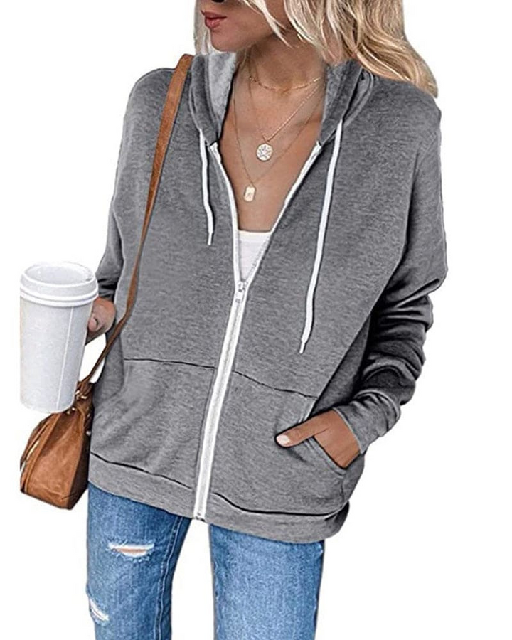 W&W Mode | Damen Schwarzer Zip-Kapuzenpulli