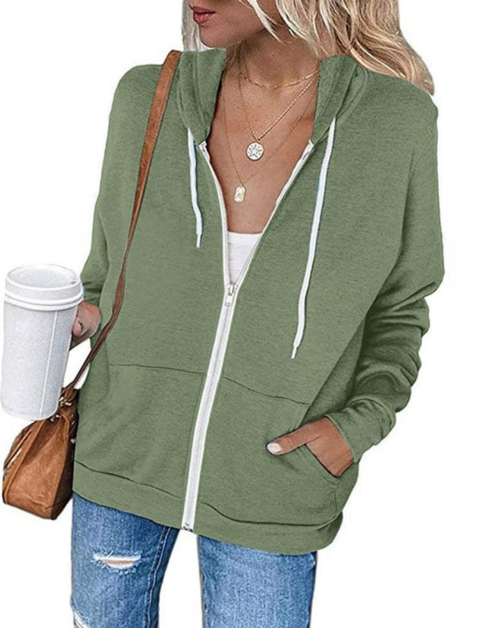 W&W Mode | Damen Schwarzer Zip-Kapuzenpulli