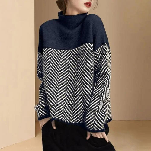 W&W Mode | Damen Rollkragenpullover mit Zweifarbdesign