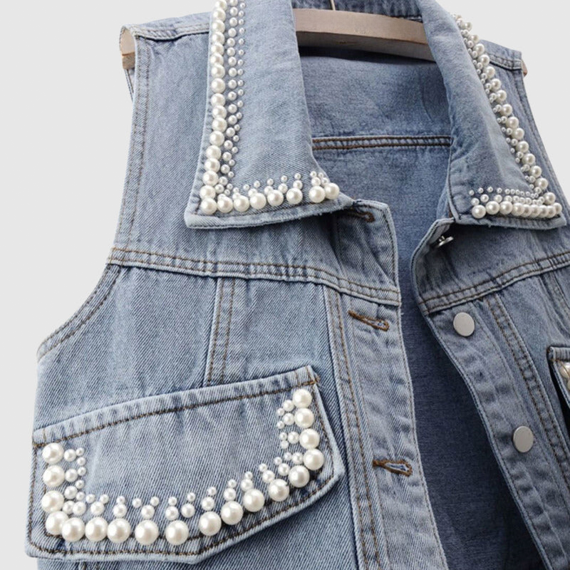 WW - Denim Weste Mit Perle