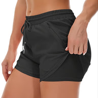 WW | Sportliche 2 in 1 Lauf Fitnessshorts in Einfarbig Mit Mehreren Taschen